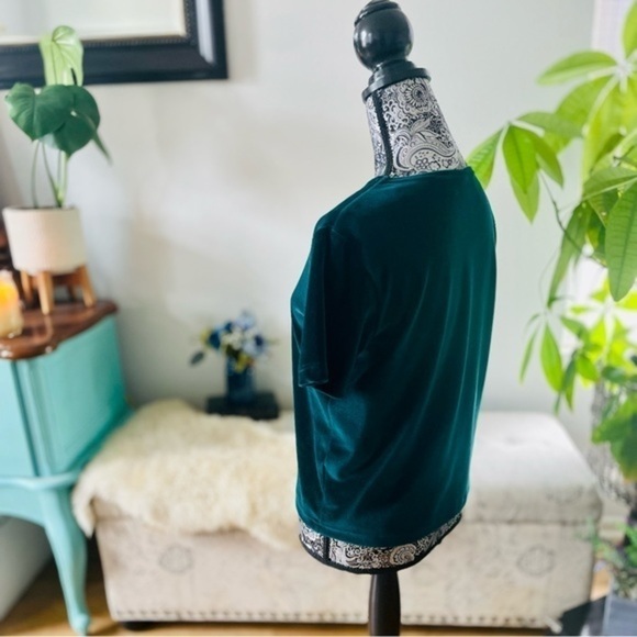 Hunter Green Velvet Velour Crewneck Short Sleeve Top Blouse, Size M - Picture 6 of 7